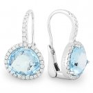 7.46 ct Blue Topaz Gem & Diamond Halo Leverback Dangling 14k White Gold Earrings 7.46 ct Blue Topaz Gem & Diamond Halo Leverback Dangling 14k White Gold Earrings
