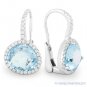 7.46 ct Blue Topaz Gem & Diamond Halo Leverback Dangling 14k White Gold Earrings