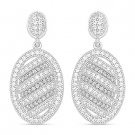 Oval Micro-Pave Cubic Zirconia CZ Crystal 925 Sterling Silver Dangle Earrings Oval Micro-Pave Cubic Zirconia CZ Crystal 925 Sterling Silver Dangle Earrings