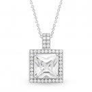 Princess Cut Micro-Pave CZ Crystal Halo Necklace Pendant in 925 Sterling Silver Princess Cut Micro-Pave CZ Crystal Halo Necklace Pendant in 925 Sterling Silver