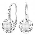 Cultured Pearl & Round Cut Diamond Leverback Dangling Earrings in 14k White Gold Cultured Pearl & Round Cut Diamond Leverback Dangling Earrings in 14k White Gold