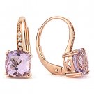 1.93 ct Cushion Cut Amethyst & Diamond Leverback Dangling Earrings 14k Rose Gold
