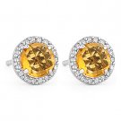 1.11ct Checkerboard Citrine Round Cut Diamond Stud Earrings 14k White Gold Studs 1.11ct Checkerboard Citrine Round Cut Diamond Stud Earrings 14k White Gold Studs