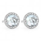 1.45ct Checkerboard Blue Topaz Round Cut Diamond Stud Earrings in 14k White Gold