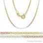 Tri-tone Sterling Silver 14k Yellow Rose Gold Plated 1.4mm Cable Chain Necklace