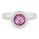2.04ct Checkerboard Pink Corundum Round Cut Diamond Pave Ring in 14k White Gold