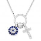 Cross & Evil Eye Charm Pendant Turkish Nazar Greek Mati Sterling Silver Necklace