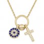 Cross & Evil Eye Charm Pendant Turkish Nazar Greek Mati Sterling Silver Necklace