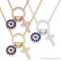 Cross & Evil Eye Charm Pendant Turkish Nazar Greek Mati Sterling Silver Necklace