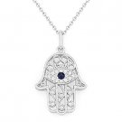 0.09ct Diamond Sapphire Hamsa Hand of Fatima Evil Eye Charm Pendant 14k Wht Gold 0.09ct Diamond Sapphire Hamsa Hand of Fatima Evil Eye Charm Pendant 14k Wht Gold