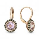 3.08ct Pink Amethyst Diamond Pave Leverback Drop Earrings in 14k Rose Black Gold