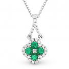 0.32 ct Round Cut Green Emerald & Diamond 14k White Gold Flower Necklace Pendant