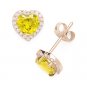 Yellow Heart-Shape CZ Crystal Halo Faux Citrine Stud Earrings in Sterling Silver