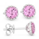 1.50ct Round Cut Pink Corundum & Diamond Halo Stud Earrings 14k White Gold Studs 1.50ct Round Cut Pink Corundum & Diamond Halo Stud Earrings 14k White Gold Studs