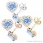 Blue Heart-Shape CZ Crystal Halo Faux Aquamarine Sterling Silver Stud Earrings