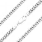 .925 Italy Sterling Silver 3.4mm Wheat / Spiga Link Italian Rope Chain Necklace