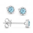 0.34 ct Round Cut Blue Topaz & Diamond Pave Baby Stud Earrings in 14k White Gold