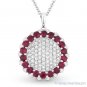 2.04 ct Round Cut Ruby Diamond Circle 18k White Gold Pendant 14k Chain Necklace