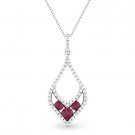 0.36 ct Round Cut Red Ruby Diamond Pave 14k White Gold Chain Necklace & Pendant