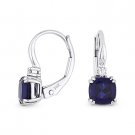 1.65ct Lab Sapphire Diamond 14k White Gold Dangling Drop Leverback Baby Earrings