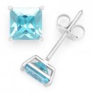 Faux Blue Topaz Square Princess Cut CZ Crystal Stud Earrings 925 Sterling Silver Faux Blue Topaz Square Princess Cut CZ Crystal Stud Earrings 925 Sterling Silver
