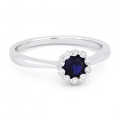 0.56ct Round Cut Blue Corundum Gem & Diamond Halo Promise Ring in 14k White Gold