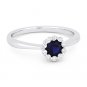 0.56ct Round Cut Blue Corundum Gem & Diamond Halo Promise Ring in 14k White Gold