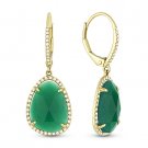 5.57ct Green Agate Round Cut Diamond Pave Dangling Drop Earrings 14k Yellow Gold