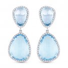 13.53 ct Blue Topaz & Round Cut Diamond Pave Dangling Earrings in 14k White Gold