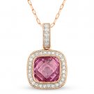 2.09 ct Checkerboard Pink Corundum & Diamond Halo 14k Rose Gold Necklace Pendant 2.09 ct Checkerboard Pink Corundum & Diamond Halo 14k Rose Gold Necklace Pendant