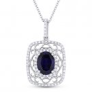1.81 ct Oval Cut Blue Corundum & Diamond Antique-Style Pendant in 14k White Gold 1.81 ct Oval Cut Blue Corundum & Diamond Antique-Style Pendant in 14k White Gold
