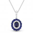 0.79 ct Sapphire & Diamond Pave Antique-Style Necklace Pendant in 18k White Gold