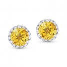 1.67 ct Round Cut Citrine & Diamond Martini Halo Stud Earrings in 14k White Gold