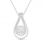 1.05ct Round Cut Diamond Pave Tear Drop Charm Necklace Pendant in 14k White Gold