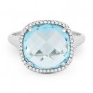 7.06ct Cushion Cut Blue Topaz Diamond Right-Hand Cocktail Ring in 14k White Gold 7.06ct Cushion Cut Blue Topaz Diamond Right-Hand Cocktail Ring in 14k White Gold