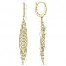 2.51 ct Round Cut Diamond Pave Leaf Charm 14k Yellow Gold Dangling Drop Earrings