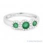 0.54ct Round Cut Emerald & Diamond Pave Three-Stone Halo Ring in 14k White Gold