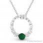 0.44ct Emerald & Diamond Journey Circle 14k White Gold Necklace Eternity Pendant