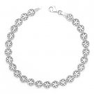 .925 Sterling Silver Fancy Link Diamond-Cut Flower Charm Italian Chain Bracelet