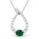 0.50ct Emerald Diamond Water Drop Charm 14k White Gold Journey Necklace Pendant
