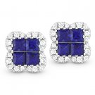 1.36 ct Princess Cut Sapphire & Round Diamond Halo 14k White Gold Stud Earrings 1.36 ct Princess Cut Sapphire & Round Diamond Halo 14k White Gold Stud Earrings