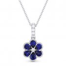 0.73ct Sapphire & Diamond Flower Pendant in 18k White Gold w/ 14k Chain Necklace