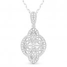 0.16ct Round Diamond Pave 14k White Gold Antique Style Pendant & Chain Necklace