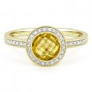 1.39ct Round Citrine Diamond Pave Halo Setting 14k Yellow Gold Engagement Ring