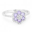 0.53 ct Round Cut Amethyst & Diamond Pave 14k White Gold Right-Hand Flower Ring 0.53 ct Round Cut Amethyst & Diamond Pave 14k White Gold Right-Hand Flower Ring
