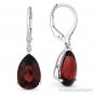 8.52ct Pear Shaped Garnet Gem & Diamond Dangling Drop Earrings in 14k White Gold