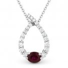 0.55ct Red Ruby Diamond Water Drop Charm 18k White Gold Journey Necklace Pendant