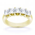 Square Cut Moissanite 14k Yellow Gold 5 Five-Stone Anniversary Ring Wedding Band Square Cut Moissanite 14k Yellow Gold 5 Five-Stone Anniversary Ring Wedding Band