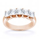 Square Cut Moissanite 14k Rose Gold 5 Five-Stone Anniversary Ring Wedding Band