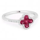 0.57ct Round Princess Cut Red Ruby Diamond Right-Hand Flower Ring 14k White Gold 0.57ct Round Princess Cut Red Ruby Diamond Right-Hand Flower Ring 14k White Gold